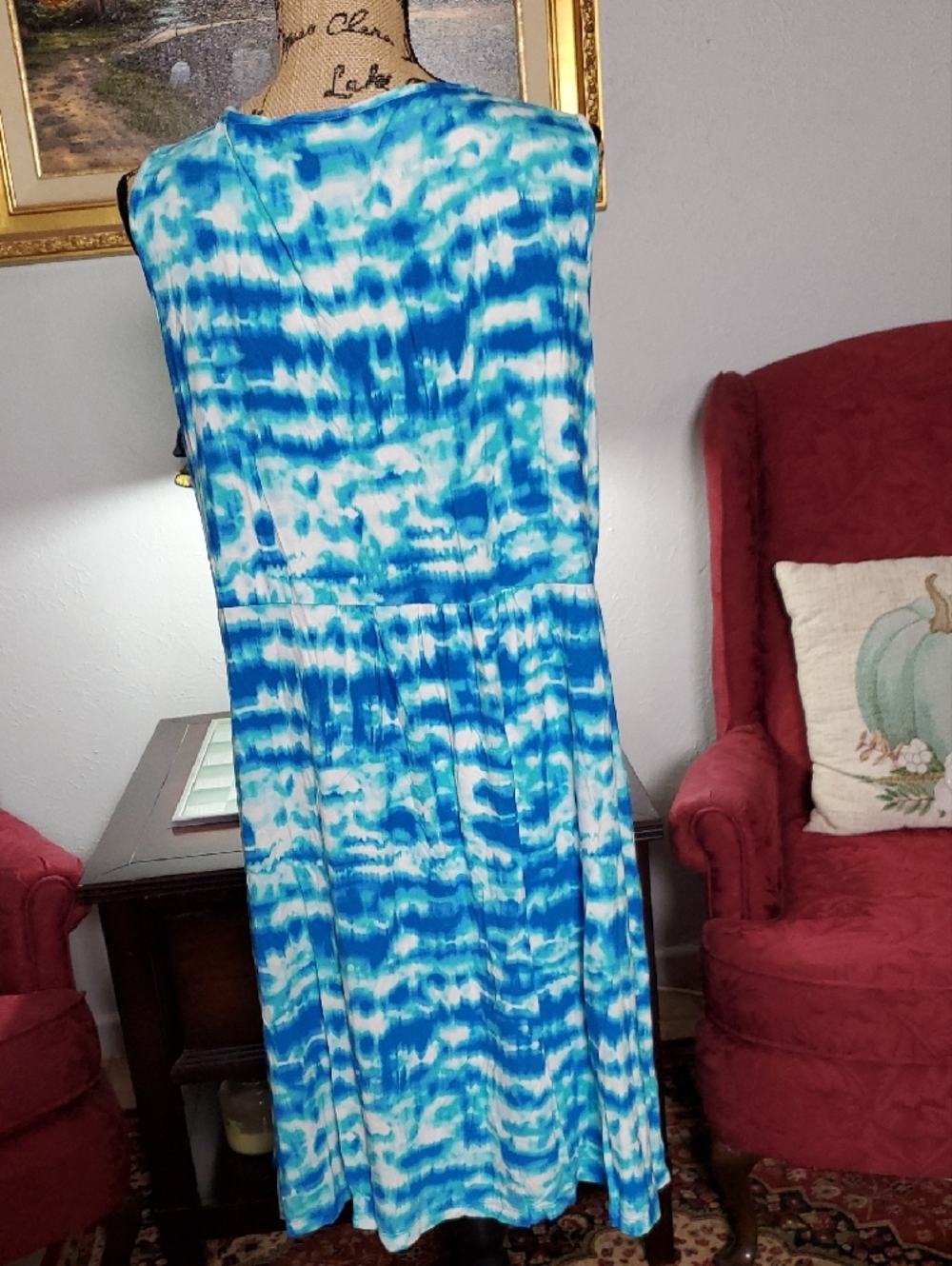 Style & Co. Stretchy Blue and White Tie-Dye Knot-Front Midi Dress Size 2X - Picture 4 of 10